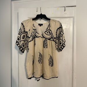 GiGio Cream and Black Patterned Blouse